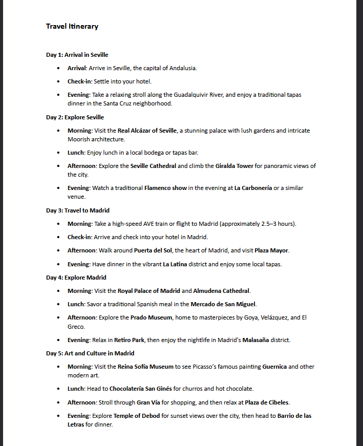 dummy tour itinerary